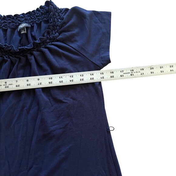 Talbots Petite Size P Small Navy Blue Short Sleeve Midi Dress With Ruffle Neck - Picture 7 of 7
